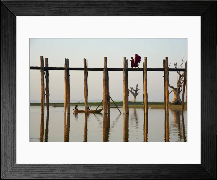 Framed Print : U Bein bridge at Amarapura, Taung Thama Lake, Mandalay Province, Myanmar (Burma), Asia