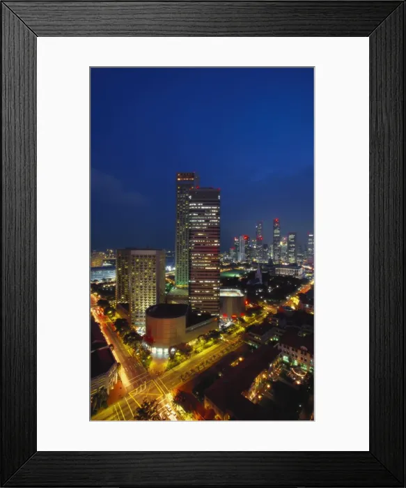 Framed Print : Raffles Hotel at Night and Skyline, Singapore, Asia Framed Print : Raffles Hotel at Night and Skyline, Singapore, Asia