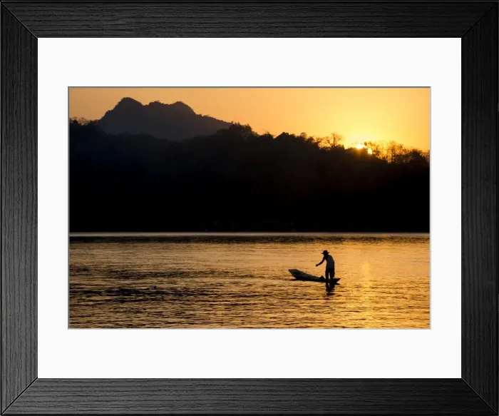 Framed Print : Fishing boat on Mekong River, Luang Prabang, Laos, Indochina, Southeast Asia, Asia Framed Print : Fishing boat on Mekong River, Luang Prabang, Laos, Indochina, Southeast Asia, Asia