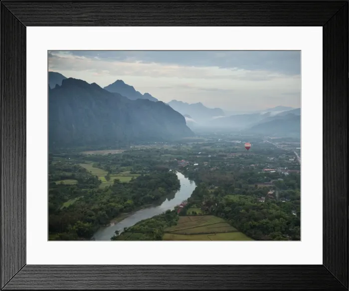 Framed Print : View from hot air balloon ride, Vang Vieng, Laos, Indochina, Southeast Asia, Asia Framed Print : View from hot air balloon ride, Vang Vieng, Laos, Indochina, Southeast Asia, Asia