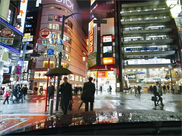 Neon lights on a rainy evening, Shinjuku, Tokyo, Honshu, Japan, Asia