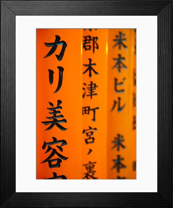 Framed Print : Detail of script written on the Torii gates, Fushimi Inari Taisha Shrine, Kyoto, Kansai Region, Honshu, Japan, Asia Framed Print : Detail of script written on the Torii gates, Fushimi Inari Taisha Shrine, Kyoto, Kansai Region, Honshu, Japan, Asia