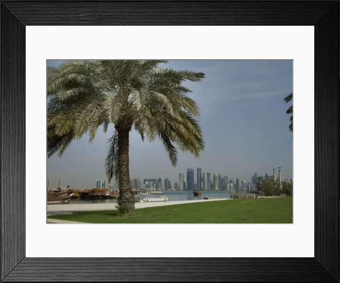 Framed Print : Futuristic skyscrapers on the distant Doha skyline, Qatar, Middle East Framed Print : Futuristic skyscrapers on the distant Doha skyline, Qatar, Middle East
