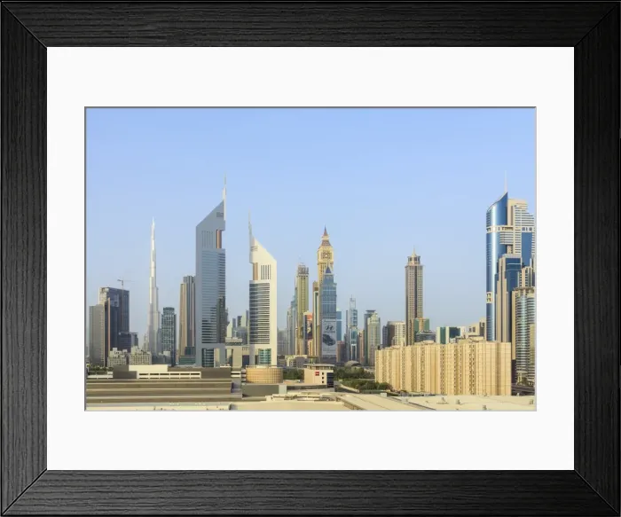 Framed Print : Dubai cityscape with Burj Khalifa and Emirates Towers, Dubai, United Arab Emirates, Middle East Framed Print : Dubai cityscape with Burj Khalifa and Emirates Towers, Dubai, United Arab Emirates, Middle East
