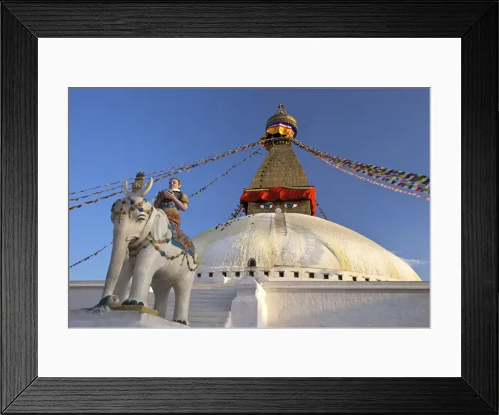 Framed Print : Warrior on elephant guards the north side of Boudhanath Stupa, UNESCO World Heritage Site, Kathmandu, Nepal, Asia Framed Print : Warrior on elephant guards the north side of Boudhanath Stupa, UNESCO World Heritage Site, Kathmandu, Nepal, Asia