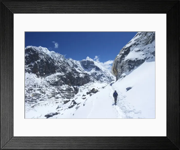 Framed Print : Trekker walking over Cho La Pass with Lobuche West and East on left side, Solukhumbu District, Nepal, Himalayas, Asia Framed Print : Trekker walking over Cho La Pass with Lobuche West and East on left side, Solukhumbu District, Nepal, Himalayas, Asia