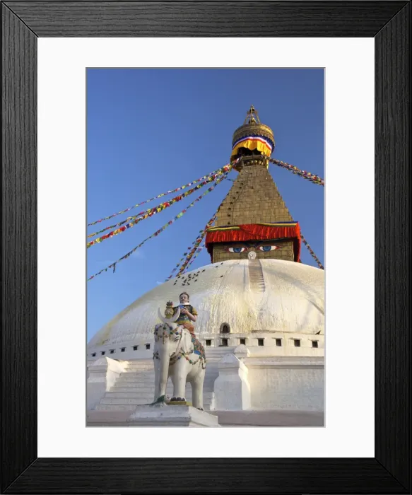 Framed Print : Warrior on elephant guards the north side of Boudhanath Stupa, UNESCO World Heritage Site, Kathmandu, Nepal, Asia Framed Print : Warrior on elephant guards the north side of Boudhanath Stupa, UNESCO World Heritage Site, Kathmandu, Nepal, Asia