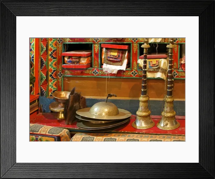 Framed Print : Sacred texts, horns Cignil (cymbals) and yeti scalp, Namche monastery, Namche Bazaar, Nepal, Asia Framed Print : Sacred texts, horns Cignil (cymbals) and yeti scalp, Namche monastery, Namche Bazaar, Nepal, Asia