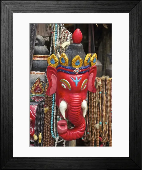 Framed Print : Mask of Ganesha, a Hindu god, on sale at Swayambhunath Stupa (Monkey Temple), Kathmandu, Nepal, Asia Framed Print : Mask of Ganesha, a Hindu god, on sale at Swayambhunath Stupa (Monkey Temple), Kathmandu, Nepal, Asia