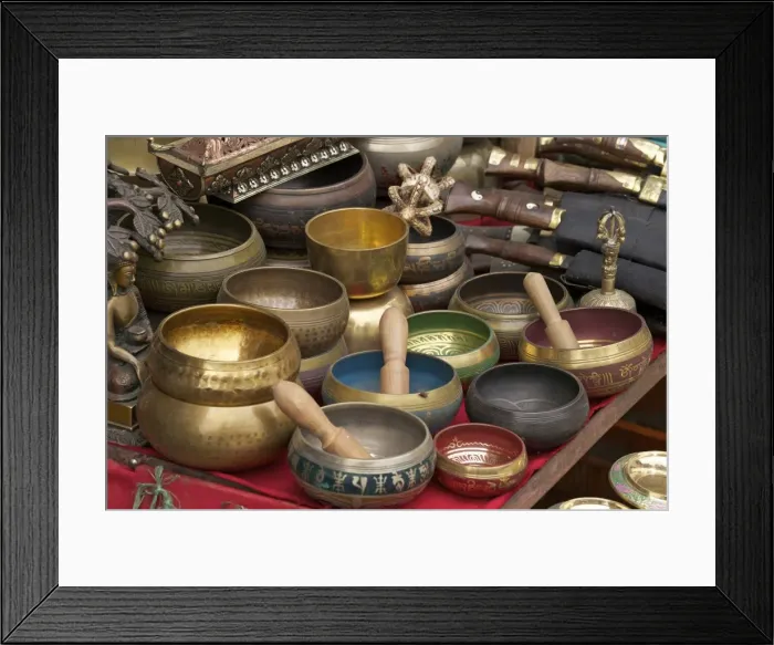 Framed Print : Singing bowls on sale at Swayambhunath Stupa (Monkey Temple), Kathmandu, Nepal, Asia Framed Print : Singing bowls on sale at Swayambhunath Stupa (Monkey Temple), Kathmandu, Nepal, Asia