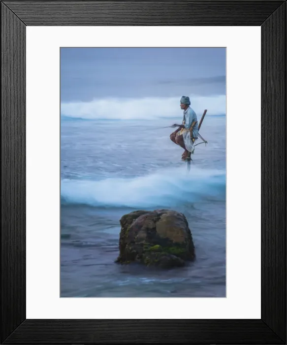 Framed Print : Stilt fishing, a stilt fisherman in the waves at Midigama near Weligama, South Coast, Sri Lanka, Indian Ocean, Asia Framed Print : Stilt fishing, a stilt fisherman in the waves at Midigama near Weligama, South Coast, Sri Lanka, Indian Ocean, Asia