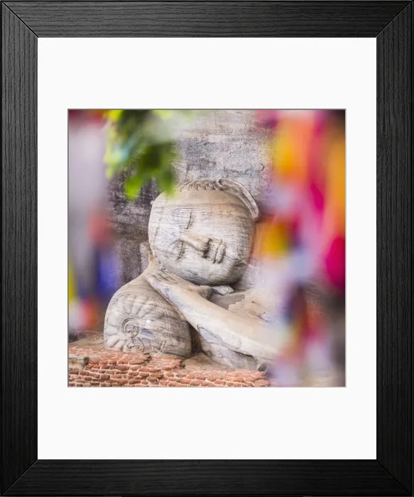Framed Print : Buddhist prayer flags and reclining Buddha in Nirvana at Gal Vihara Rock Temple, Polonnaruwa, UNESCO World Heritage Site, Sri Lanka, Asia Framed Print : Buddhist prayer flags and reclining Buddha in Nirvana at Gal Vihara Rock Temple, Polonnaruwa, UNESCO World Heritage Site, Sri Lanka, Asia