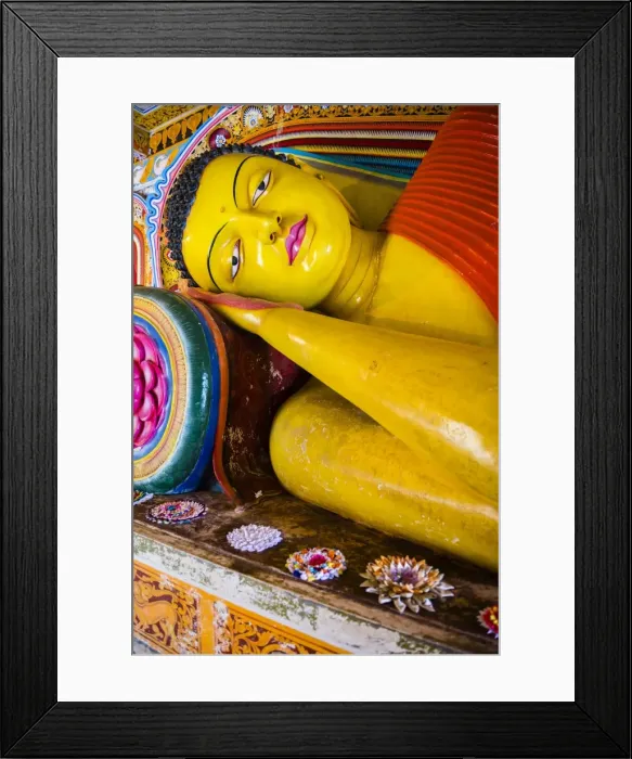 Framed Print : Colourful reclining Buddha statue at Isurumuniya Vihara, Anuradhapura, UNESCO World Heritage Site, Sri Lanka, Asia Framed Print : Colourful reclining Buddha statue at Isurumuniya Vihara, Anuradhapura, UNESCO World Heritage Site, Sri Lanka, Asia