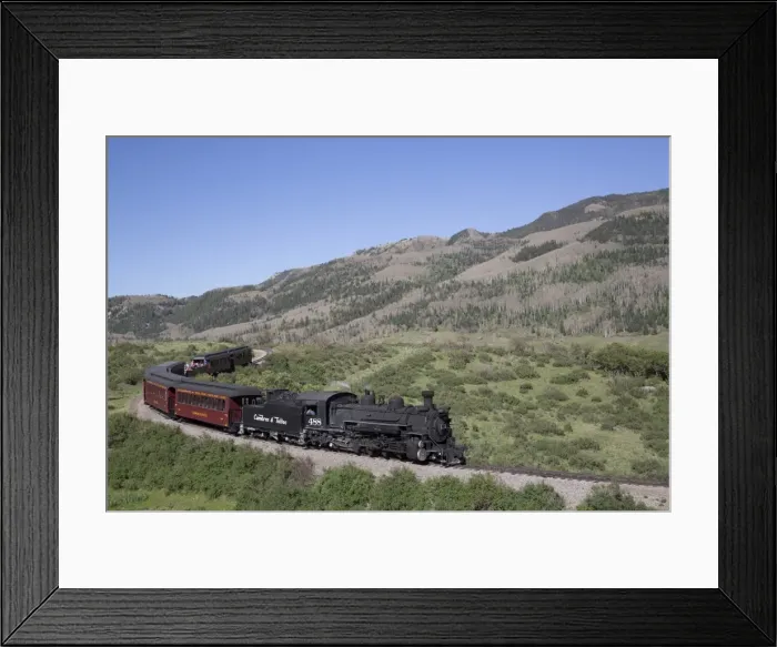 Framed Print : New Mexico and Colorado, Cumbres and Toltec Scenic Railroad, National Historic Landmark, narrow guage, steam powered locomotives, with tourist cars, United States of America, North America Framed Print : New Mexico and Colorado, Cumbres and Toltec Scenic Railroad, National Historic Landmark, narrow guage, steam powered locomotives, with tourist cars, United States of America, North America