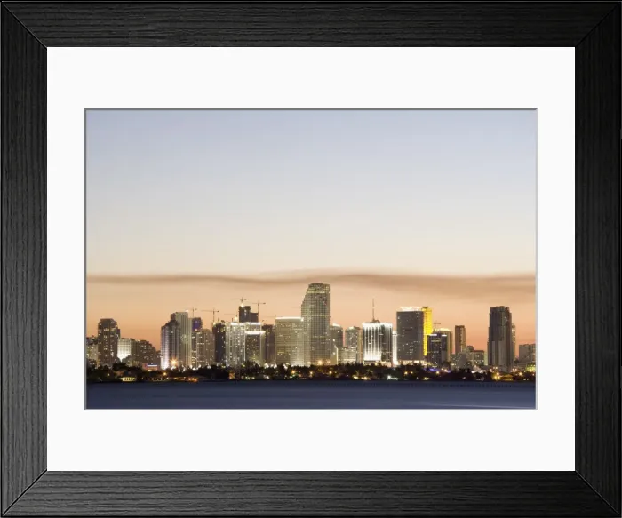Framed Print : Miami downtown skyline at dusk, viewed from Julia Tuttle causeway, Miami, Florida, United States of America, North America Framed Print : Miami downtown skyline at dusk, viewed from Julia Tuttle causeway, Miami, Florida, United States of America, North America