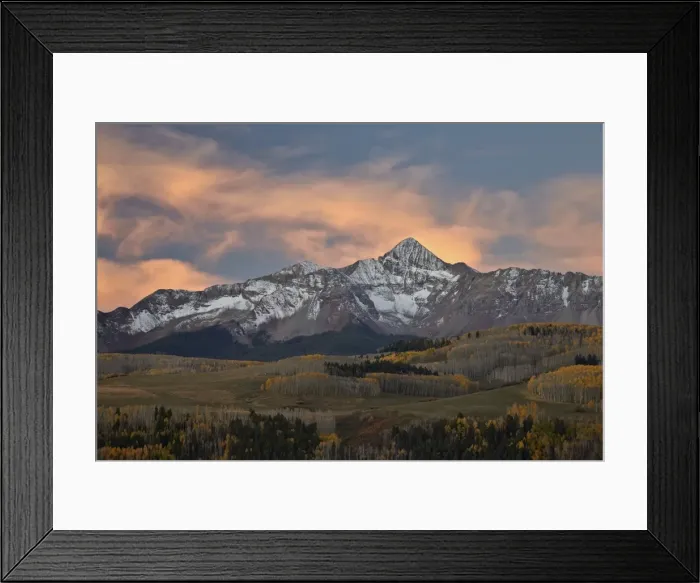 Framed Print : Wilson Peak at dawn with a dusting of snow in the fall, Uncompahgre National Forest, Colorado, United States of America, North America