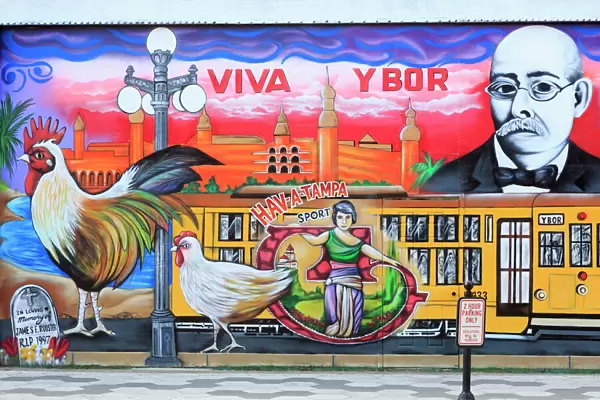Mural by Chico in Ybor City Historic District, Tampa, Florida, United States of America, North America