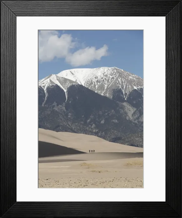 Framed Print : Hikers on the sand dunes, Great Sand Dunes National Park and Preserve, with Sangre Cristo Mountains in the background, Colorado, United States of America, North America Framed Print : Hikers on the sand dunes, Great Sand Dunes National Park and Preserve, with Sangre Cristo Mountains in the background, Colorado, United States of America, North America