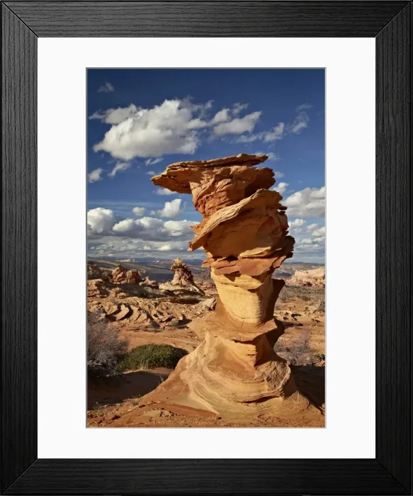 Framed Print : Layered sandstone column under clouds, Coyote Buttes Wilderness, Vermillion Cliffs National Monument, Arizona, United States of America, North America