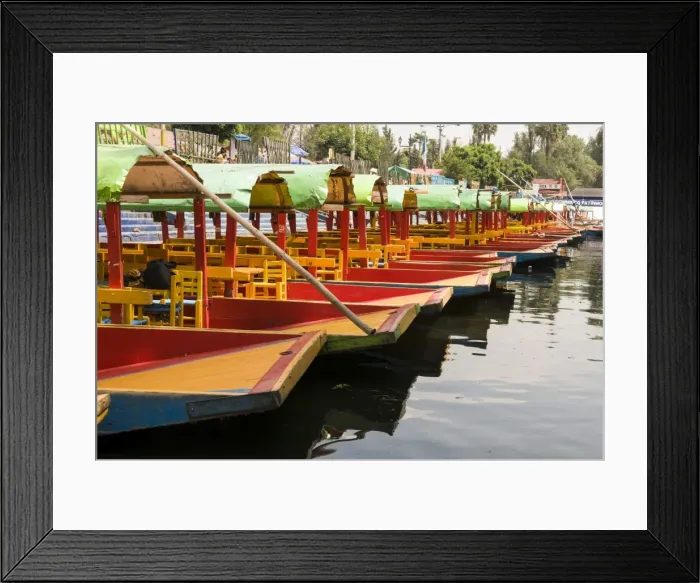 Framed Print : Line of colourful boats at the Floating Gardens in Xochimilco, UNESCO World Heritage Site, Mexico City, Mexico, North America
