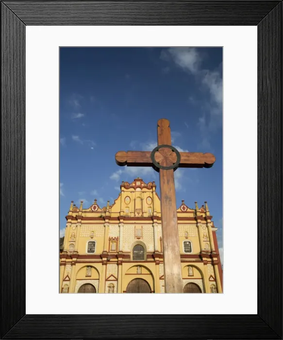 Framed Print : Wooden cross in front of the Cathedral of San Cristobal, founded in 1528, San Cristobal de las Casas, Chiapas, Mexico, North America Framed Print : Wooden cross in front of the Cathedral of San Cristobal, founded in 1528, San Cristobal de las Casas, Chiapas, Mexico, North America
