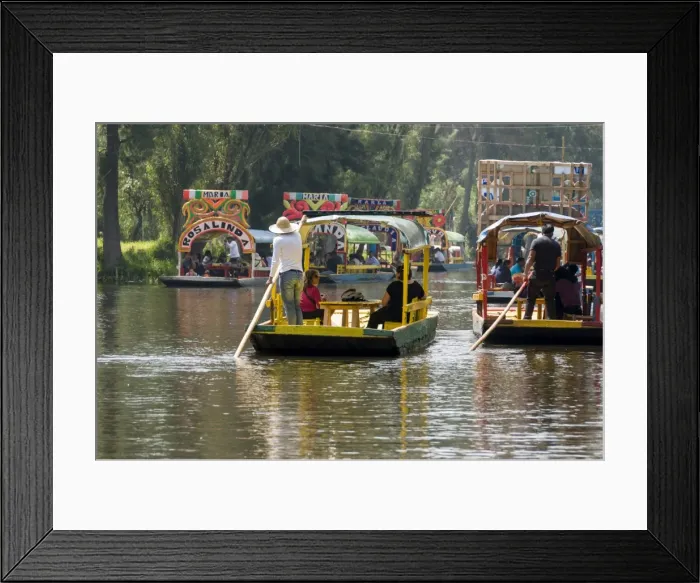 Framed Print : Colourful boats at the Floating Gardens in Xochimilco, UNESCO World Heritage Site, Mexico City, Mexico, North America