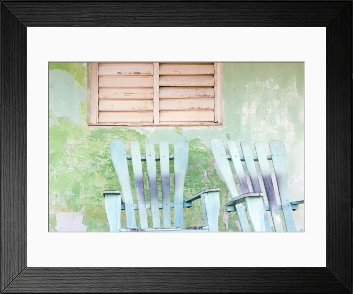 Framed Print : Detail of wall and rocking chair with faded paintwork in green and blue, a common sight in the small town of Vinales, Pinar Del Rio Province, Cuba, West Indies, Central America Framed Print : Detail of wall and rocking chair with faded paintwork in green and blue, a common sight in the small town of Vinales, Pinar Del Rio Province, Cuba, West Indies, Central America