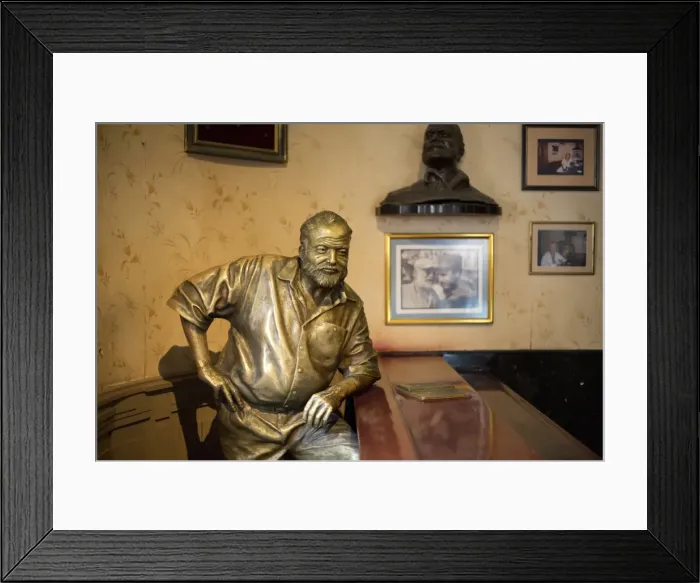 Framed Print : Lifesize bronze of the late author Ernest Hemingway at the bar of El Floridita, one of his favourite haunts, Havana, Cuba, West Indies, Central America Framed Print : Lifesize bronze of the late author Ernest Hemingway at the bar of El Floridita, one of his favourite haunts, Havana, Cuba, West Indies, Central America