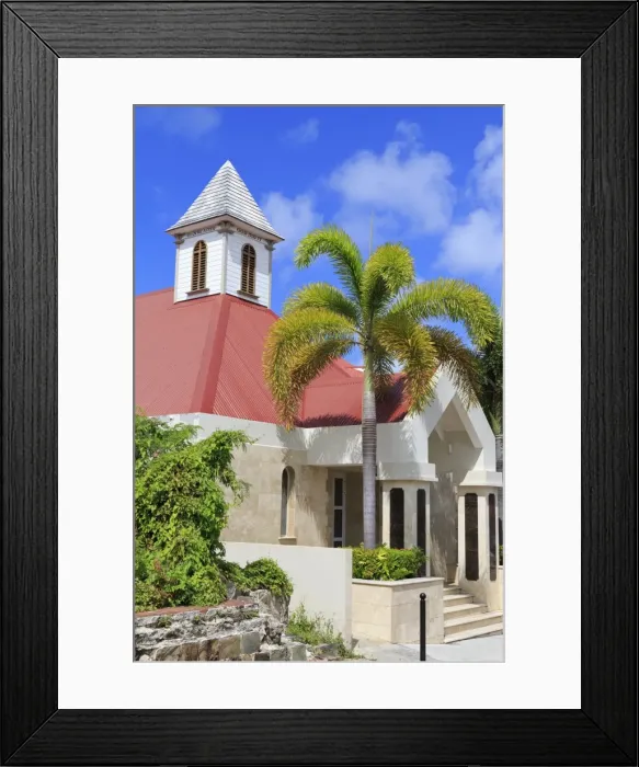 Framed Print : Evangelical Church on Bruyn Street, Gustavia, St. Barthelemy (St. Barts), Leeward Islands, West Indies, Caribbean, Central America