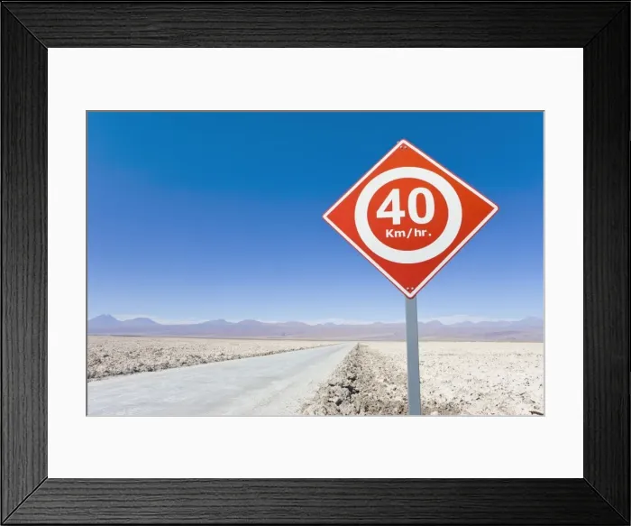 Framed Print : Road sign in the Atacama Desert, Norte Grande, Chile, South America Framed Print : Road sign in the Atacama Desert, Norte Grande, Chile, South America