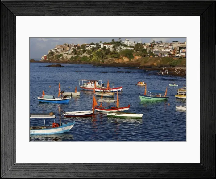 Framed Print : Fishing boats at sea during Lemanja festival on Rio Vermelho beach, Salvador, Bahia, Brazil, South America Framed Print : Fishing boats at sea during Lemanja festival on Rio Vermelho beach, Salvador, Bahia, Brazil, South America
