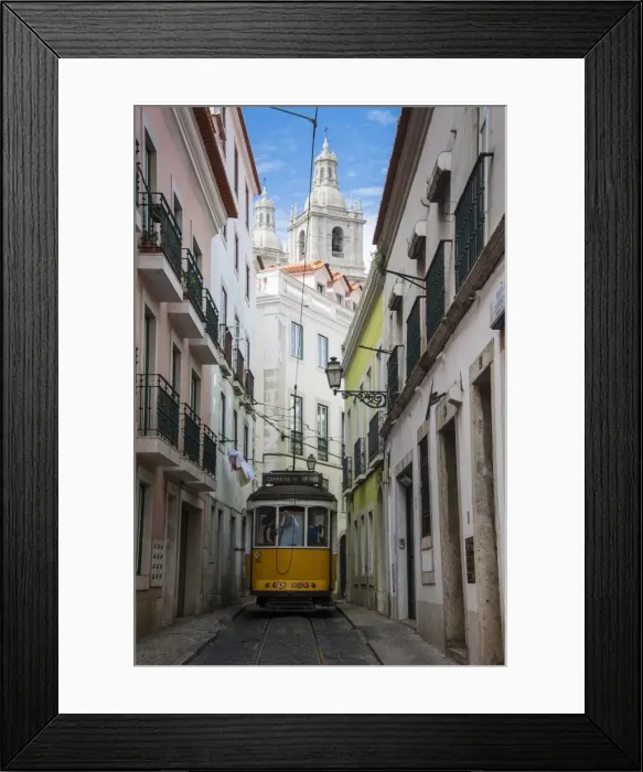 Framed Print : Famous tram 28 going through the old quarter of Alfama, Lisbon, Portugal, Europe