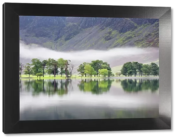 Early morning fog on Lake Buttermere, Lake District National Park, Cumbria, England, United Kingdom, Europe