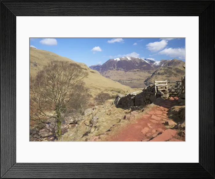 Framed Print : Path from Scale Beck to Red Pike in winter, Lake District National Park, Cumbria, England, United Kingdom, Europe