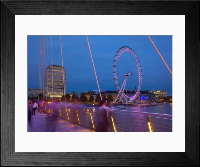 Framed Print : River Thames and London Eye from the Golden Jubilee Bridge at dusk, London, England, United Kingdom, Europe Framed Print : River Thames and London Eye from the Golden Jubilee Bridge at dusk, London, England, United Kingdom, Europe