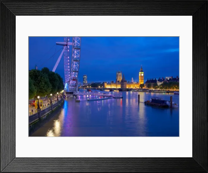 Framed Print : River Thames, Houses of Parliament and London Eye at dusk, London, England, United Kingdom, Europe Framed Print : River Thames, Houses of Parliament and London Eye at dusk, London, England, United Kingdom, Europe