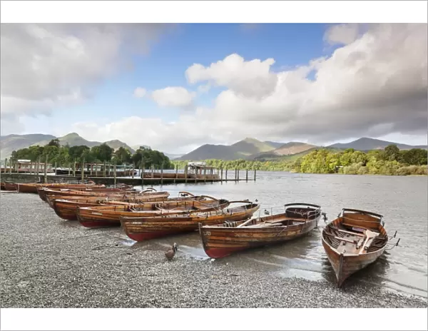 Rowing boats on Derwent Water, Keswick, Lake District National Park, Cumbria, England, United Kingdom, Europe