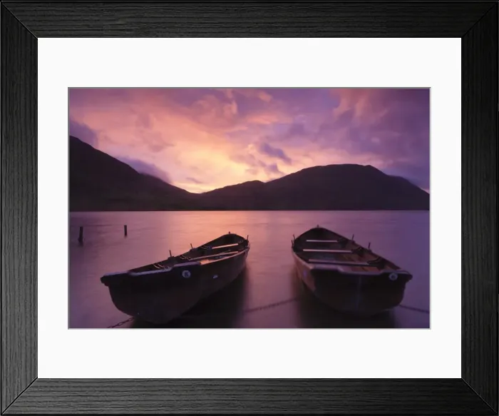 Framed Print : Rowing boats on Crummock Water at sunset, Lake District National Park, Cumbria, England, United Kingdom, Europe Framed Print : Rowing boats on Crummock Water at sunset, Lake District National Park, Cumbria, England, United Kingdom, Europe