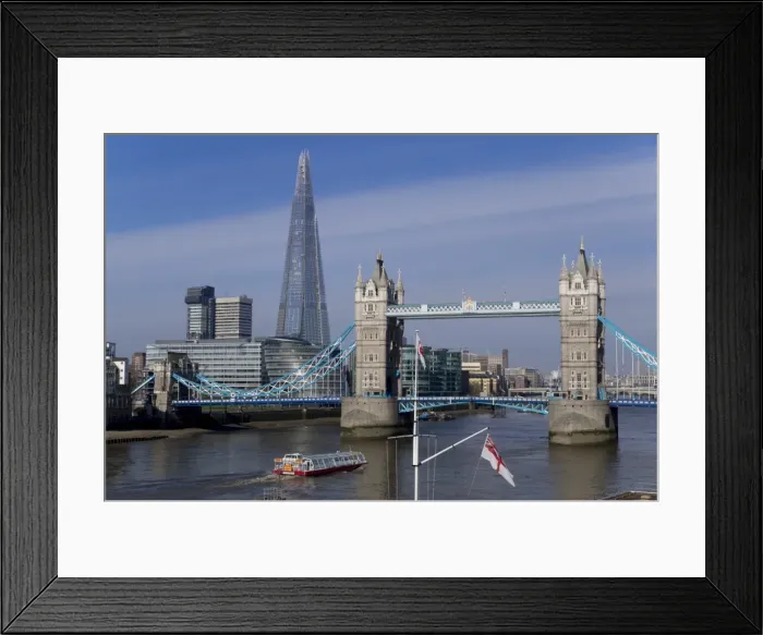 Framed Print : The Shard and Tower Bridge standing tall above the River Thames with RN flags in foreground, London, England, United Kingdom, Europe Framed Print : The Shard and Tower Bridge standing tall above the River Thames with RN flags in foreground, London, England, United Kingdom, Europe