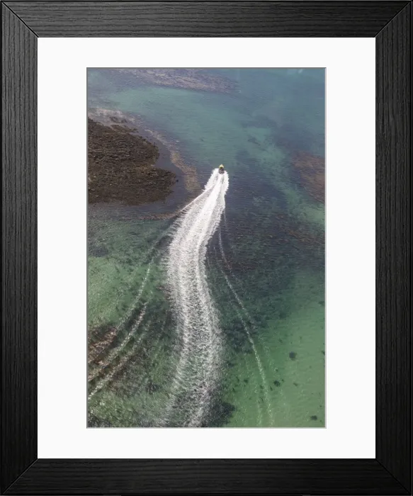 Framed Print : Aerial shot of boat, Isles of Scilly, Cornwall, United Kingdom, Europe Framed Print : Aerial shot of boat, Isles of Scilly, Cornwall, United Kingdom, Europe