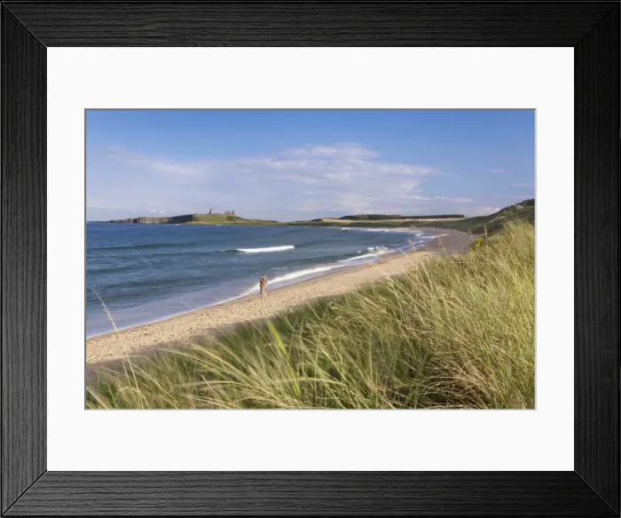 Framed Print : Dunstanburgh Castle and Embleton Beach, near Dunstanburgh, Northumberland, England, United Kingdom, Europe
