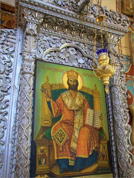 Painting of St. Barnabas in interior of St. Barnabas Monastery, North Cyprus, Cyprus, Europe