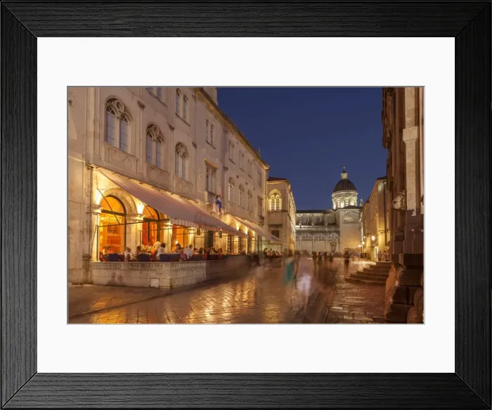 Framed Print : Pred Dvorom, lit up at dusk, cathedral in background, Dubrovnik, Croatia, Europe Framed Print : Pred Dvorom, lit up at dusk, cathedral in background, Dubrovnik, Croatia, Europe