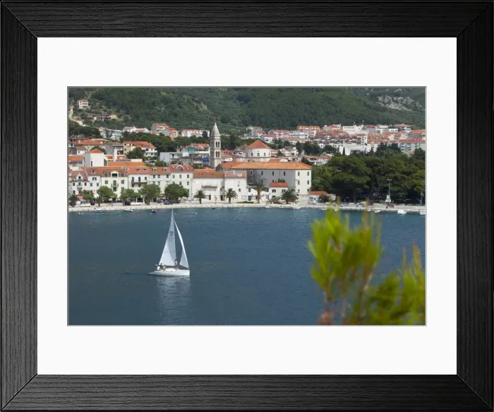 Framed Print : Makarska harbour with yacht, Dalmatian Coast, Croatia, Europe Framed Print : Makarska harbour with yacht, Dalmatian Coast, Croatia, Europe