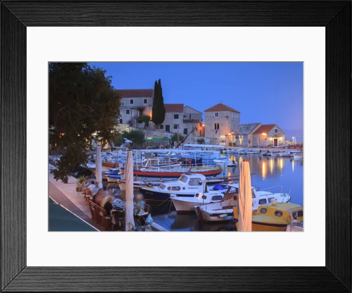 Framed Print : Harbour lit up at dusk, Bol, Brac Island, Dalmatian Coast, Croatia, Europe Framed Print : Harbour lit up at dusk, Bol, Brac Island, Dalmatian Coast, Croatia, Europe