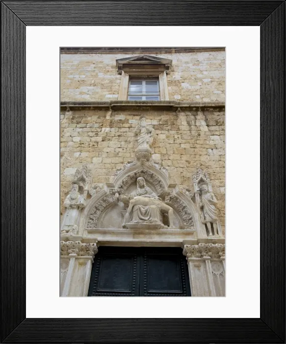 Framed Print : Statue of Our Lady of Sorrow and St. John the Baptist on the portal of the Franciscan church, Dubrovnik. Croatia, Europe Framed Print : Statue of Our Lady of Sorrow and St. John the Baptist on the portal of the Franciscan church, Dubrovnik. Croatia, Europe