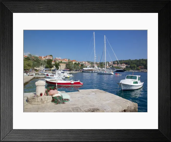 Framed Print : View of Old Town and boats in harbour, Cavtat, Dubrovnik Riviera, Dalmatian Coast, Dalmatia, Croatia, Europe Framed Print : View of Old Town and boats in harbour, Cavtat, Dubrovnik Riviera, Dalmatian Coast, Dalmatia, Croatia, Europe