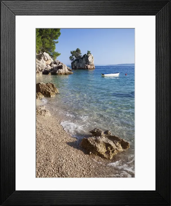 Framed Print : Rock and rowing boat, near Brela, Makarska Riviera, Dalmata, Croatia, Europe Framed Print : Rock and rowing boat, near Brela, Makarska Riviera, Dalmata, Croatia, Europe