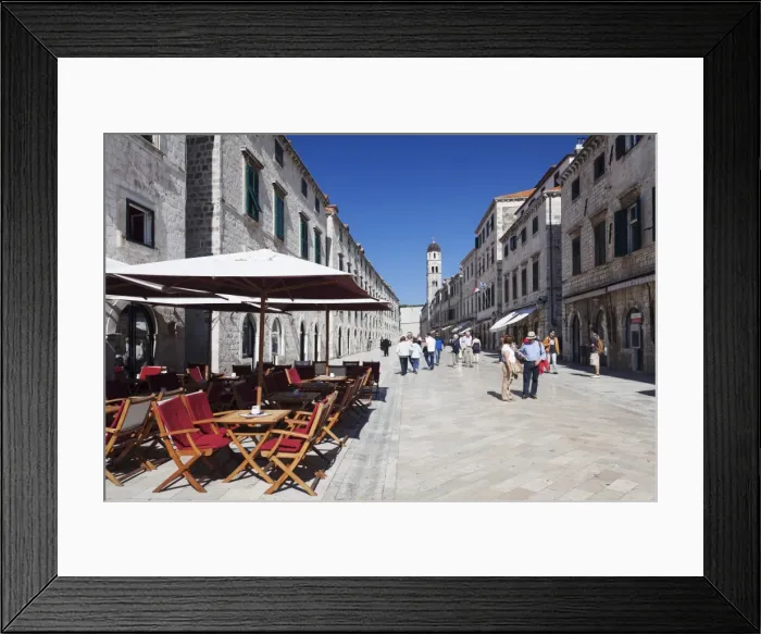 Framed Print : Street cafe on the main road Placa Stradun, Old Town, UNESCO World Heritage Site, Dubrovnik, Dalmatia, Croatia, Europe Framed Print : Street cafe on the main road Placa Stradun, Old Town, UNESCO World Heritage Site, Dubrovnik, Dalmatia, Croatia, Europe