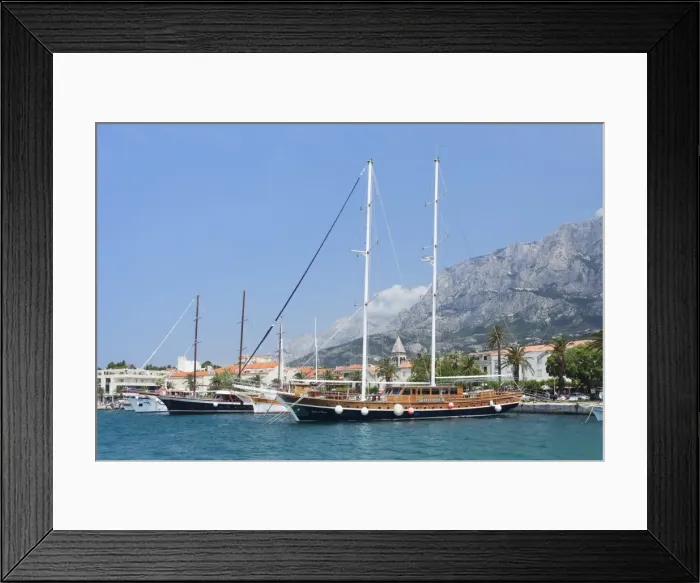 Framed Print : Sailing ship in the harbour of Makarska, Biokovo Mountain, Makarska Riviera, Dalmatia, Croatia, Europe Framed Print : Sailing ship in the harbour of Makarska, Biokovo Mountain, Makarska Riviera, Dalmatia, Croatia, Europe
